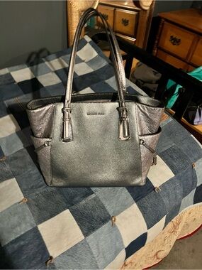 Michael Kors Silver Metallic Saffiano Tote